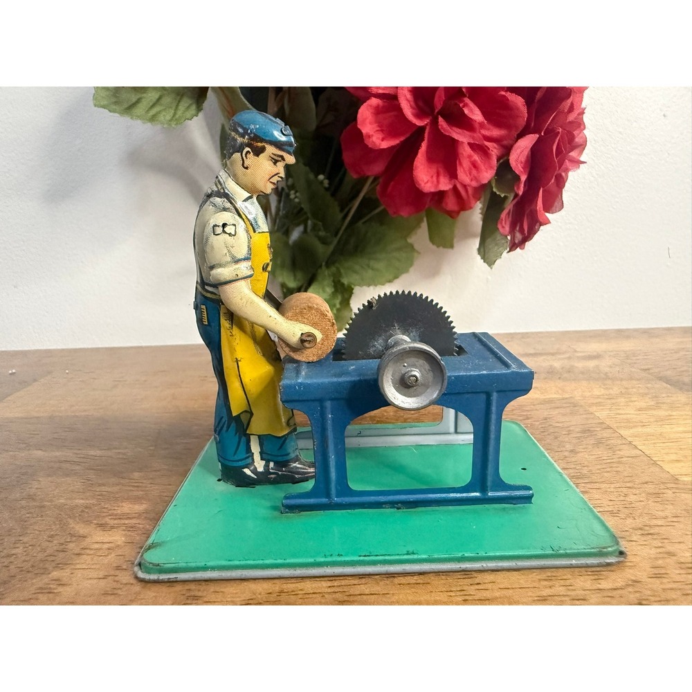 Vintage German Tin Litho Carpenter Table Saw Toy Made in Germany US Zone
